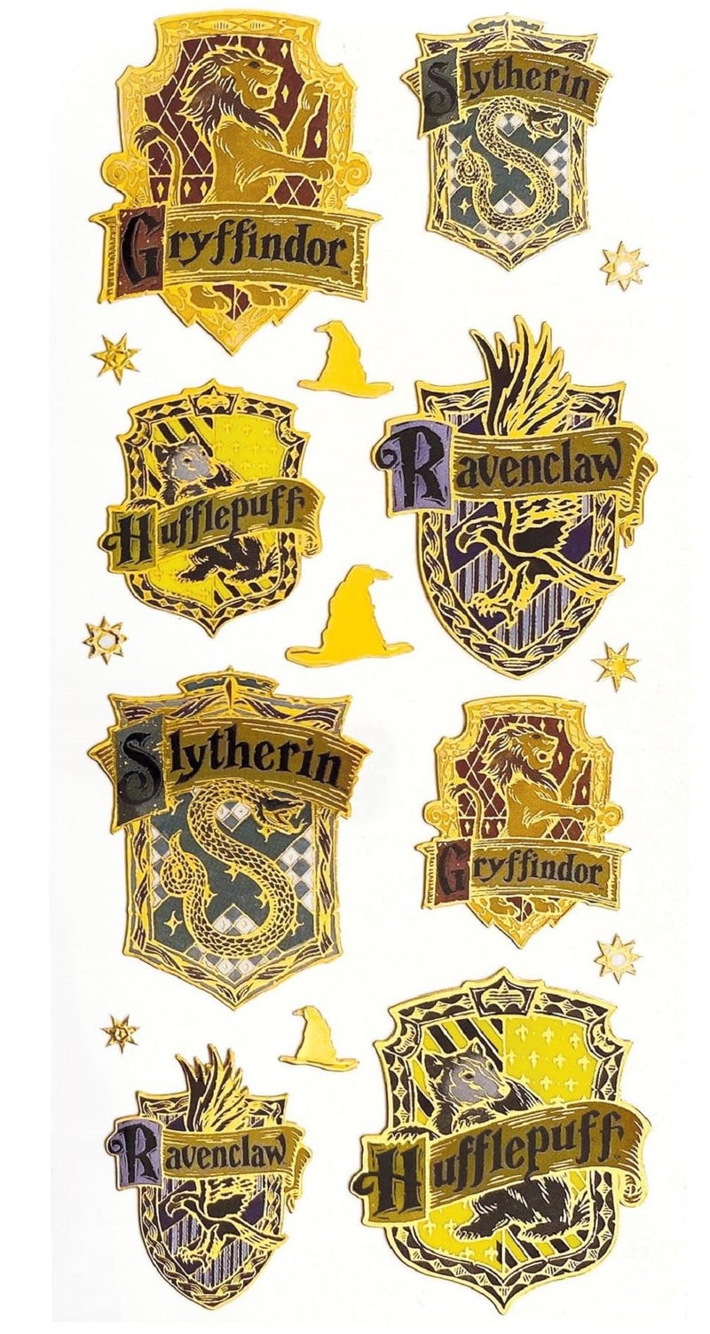 Paper House Productions Harry Potter Hogwarts House Crests Shiny Foil Enamel Effect Sticker Sheet for Crafts, Scrapbooking & Collecting - Image 1